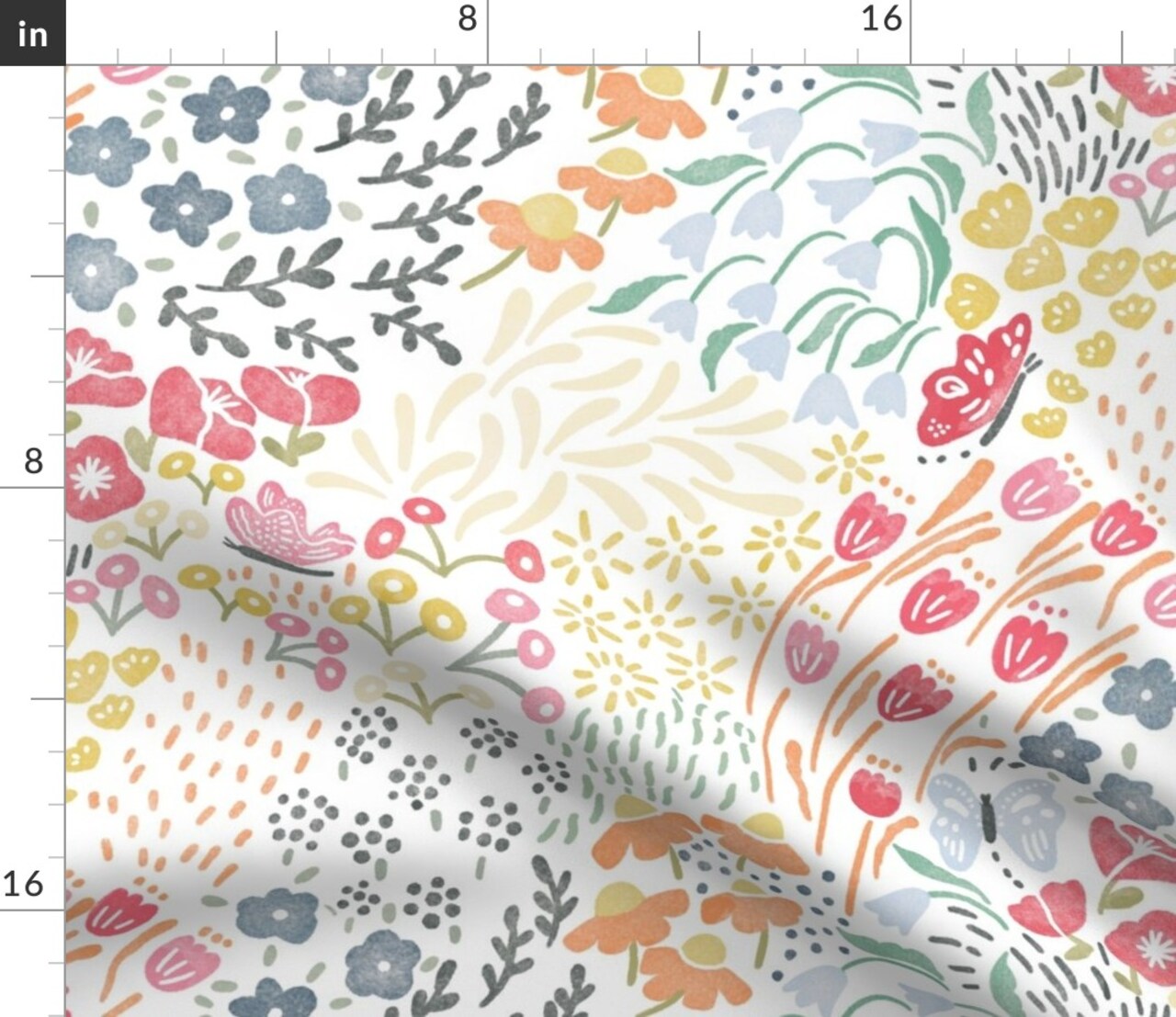 Butterfly Garden Blooms Meadow Floral Sweet Dreams Botanical Whimsical Multicolor Pollinators Wildflowers Large Scale Custom Printed Fabric by Spoonflower Various Fabrics by the Yard or Fat Quarter